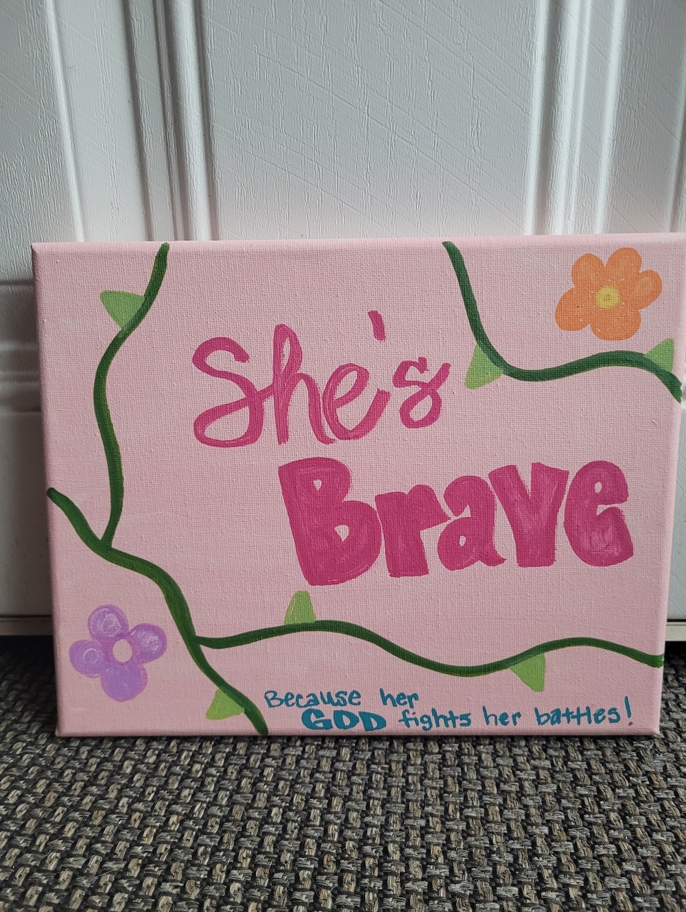 Hand Painted She's Brave Pink Inspirational Canvas Art